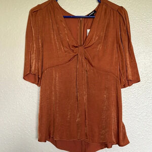 Express Womens 1/2 Sleeve Zippered‎ Back Brown Blouse Size Small